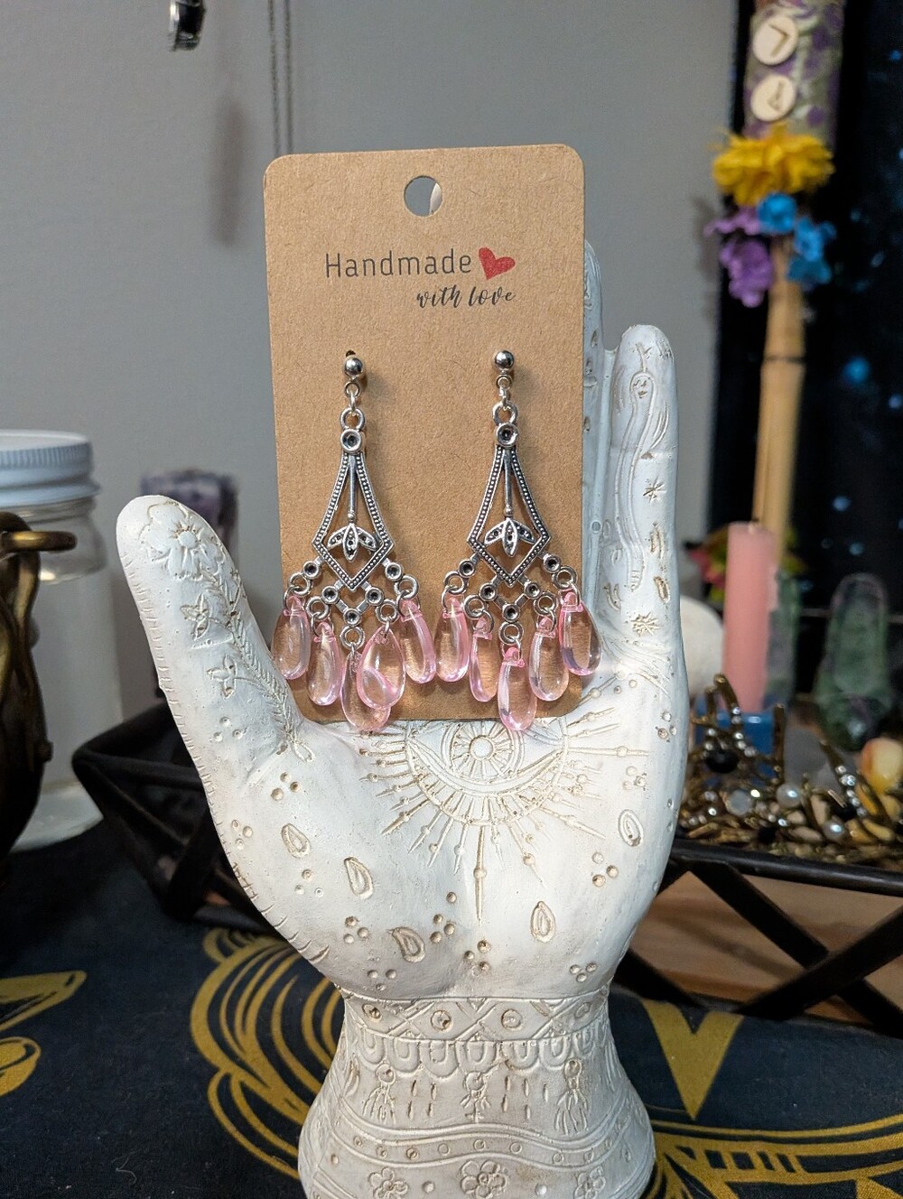 Handmade Pink Crystal Chandelier Hypoallergenic Earrings